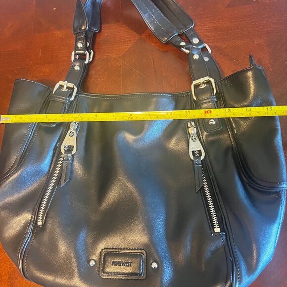 Nine West Black Faux Leather Tote Bag Dual Handles‎ Leopard Print Lining handbag - Picture 5 of 10